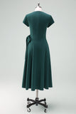 Dark Green A-Line Tea Length Mother of Bride Dress with Belt
