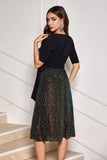 Sparkly Black A-Line Mother Dress with Half Sleeves