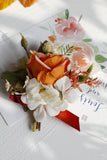 Apricot Wrist Corsage and Boutonniere Set