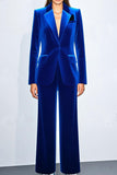 Peacock Blue Velvet Slim Fitted 2 Piece Women's Formal Suit