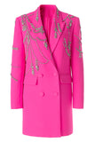 Glitter Fuchsia Shawl Lapel Women Blazer