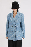 Sparkly Blue Sequined Notched Lapel Women Blazer