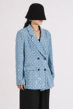Sparkly Blue Sequined Notched Lapel Women Blazer