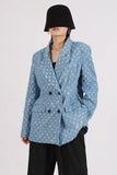 Sparkly Blue Sequined Notched Lapel Women Blazer