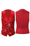 Sparkly Red Shawl Lapel 2 Piece Sequin Men's Blazer and Vest