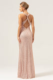 Sparkly Blush Halter Mermaid Long Prom Dress