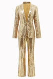 Sparkly Golden Sequined 2 Piece Women Party Suits
