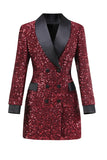 Burgundy Sequined Bodycon Maxi Women's Blazer