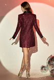 Burgundy Sequined Bodycon Maxi Women's Blazer