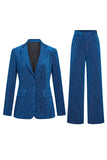Ink Blue Notched Lapel Striped 2 Piece Women Prom Suits