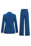 Ink Blue Notched Lapel Striped 2 Piece Women Prom Suits