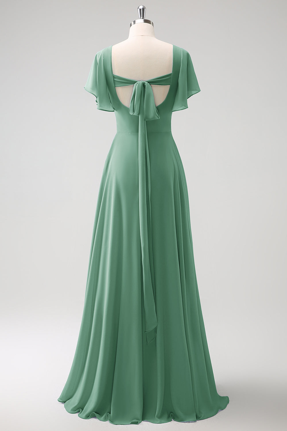 Leely Women Eucalyptus Bridesmaid Dress with Slit A Line Chiffon Long Wedding Guest Dress with Puff Sleeves leelyuk Leely Women Eucalyptus Bridesmaid Dress with Slit A Line Chiffon Long Wedding Guest Dress with Puff Sleeves leelyuk
