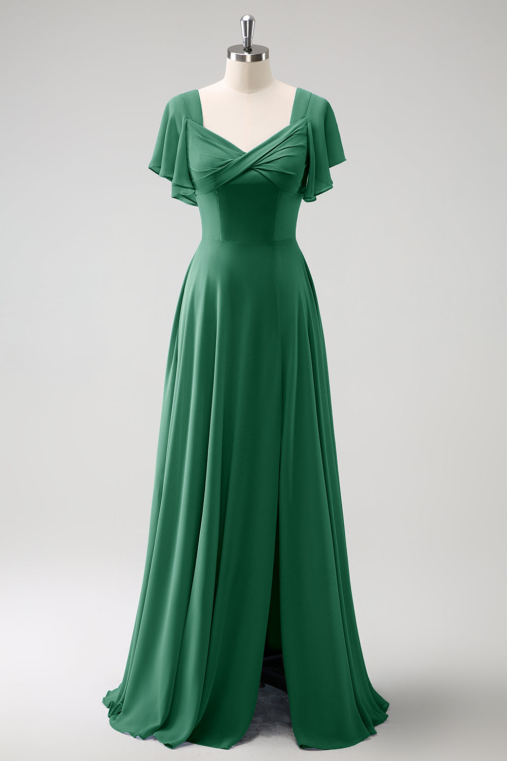 Leely Women Grey Blue Bridesmaid Dress with Slit A Line Chiffon Long Wedding Guest Dress with Puff Sleeves leelyuk Leely Women Grey Blue Bridesmaid Dress with Slit A Line Chiffon Long Wedding Guest Dress with Puff Sleeves leelyuk