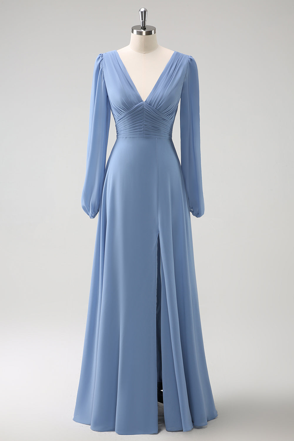 long sleeve light blue bridesmaid dress KissProm