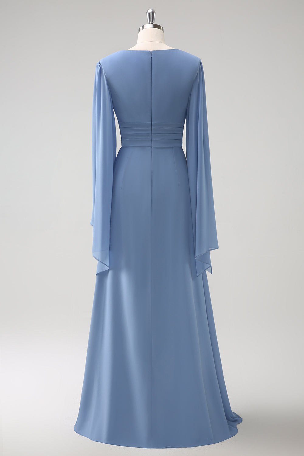 Leely Women Grey Blue Bridesmaid Dress with Slit A Line Long Sleeves Chiffon Wedding Guest Dress leelyuk Leely Women Grey Blue Bridesmaid Dress with Slit A Line Long Sleeves Chiffon Wedding Guest Dress leelyuk