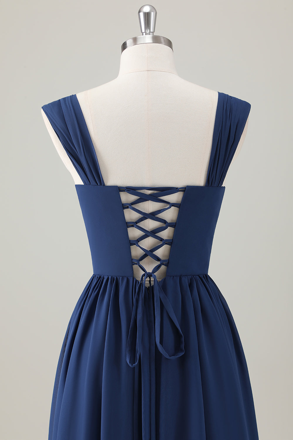 Leely Women Dark Blue Satin Bridesmaid Dress with Lace Up Back A-Line Square Neck Corset Long Wedding Guest Dress leelyuk Leely Women Dark Blue Satin Bridesmaid Dress with Lace Up Back A-Line Square Neck Corset Long Wedding Guest Dress leelyuk