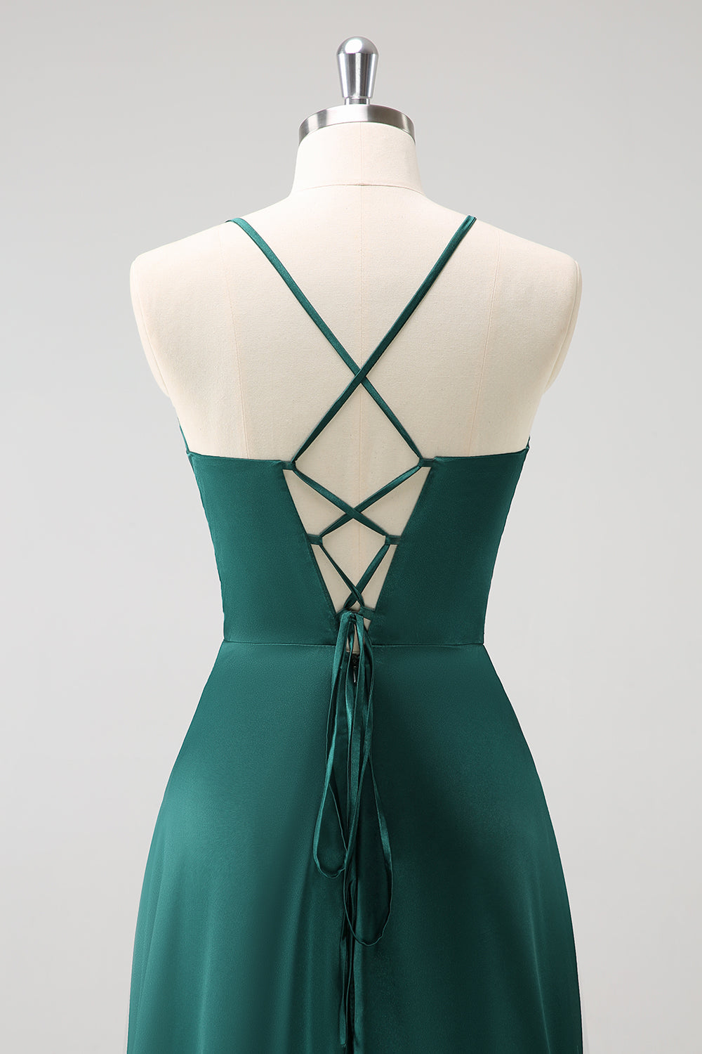 Leely Women Dark Green Bridesmaid Dress A-Line Ruched Lace-Up Back Satin Long Wedding Party Dress leelyuk Leely Women Dark Green Bridesmaid Dress A-Line Ruched Lace-Up Back Satin Long Wedding Party Dress leelyuk