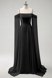 Light Green Cold Shoulder A-Line Chiffon Watteau Train Bridesmaid Dress