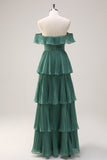 Eucalyptus Tiered Off the Shoulder Maxi Bridesmaid Dress