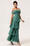 Eucalyptus Tiered Off the Shoulder Maxi Bridesmaid Dress