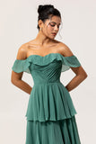Eucalyptus Tiered Off the Shoulder Maxi Bridesmaid Dress