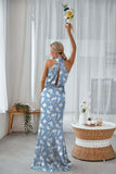 Sage White Flower Halter Sheath Satin Floral Bridesmaid Dress