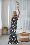 Sage White Flower Halter Sheath Satin Floral Bridesmaid Dress