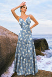 Sage White Flower A-Line Corset Satin Floral Bridesmaid Dress