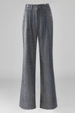 Glitter 2 Piece Grey Blue Deep V Neck Fitted Women Suits