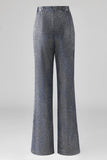 Glitter 2 Piece Grey Blue Deep V Neck Fitted Women Suits
