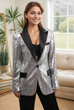 Silver Notched Lapel Sequined Women's Party Blazer