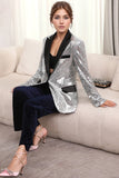 Silver Notched Lapel Sequined Women's Party Blazer