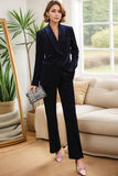 Navy Velvet Shawl Lapel Rhinestone Women's Suits with Belt