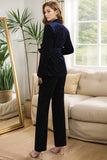 Navy Velvet Shawl Lapel Rhinestone Women's Suits with Belt
