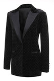 Black 2 Piece Slim Fitted Women Suits with Rhinestones