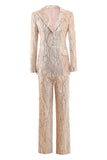 Sparkly Champagne Sequined 2 Piece Women Formal Suits