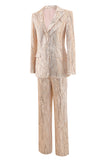 Sparkly Champagne Sequined 2 Piece Women Formal Suits