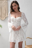 White Long Sleeves Square Neck Short Cocktail Dress with Lace