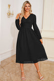 Black A Line V-Neck Long Sleeves Mother Dress