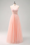Sparkly Purple A-Line Slit Long Prom Dress with Appliques