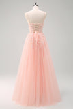 Sparkly Purple A-Line Slit Long Prom Dress with Appliques