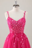 Sparkly Purple A-Line Slit Long Prom Dress with Appliques