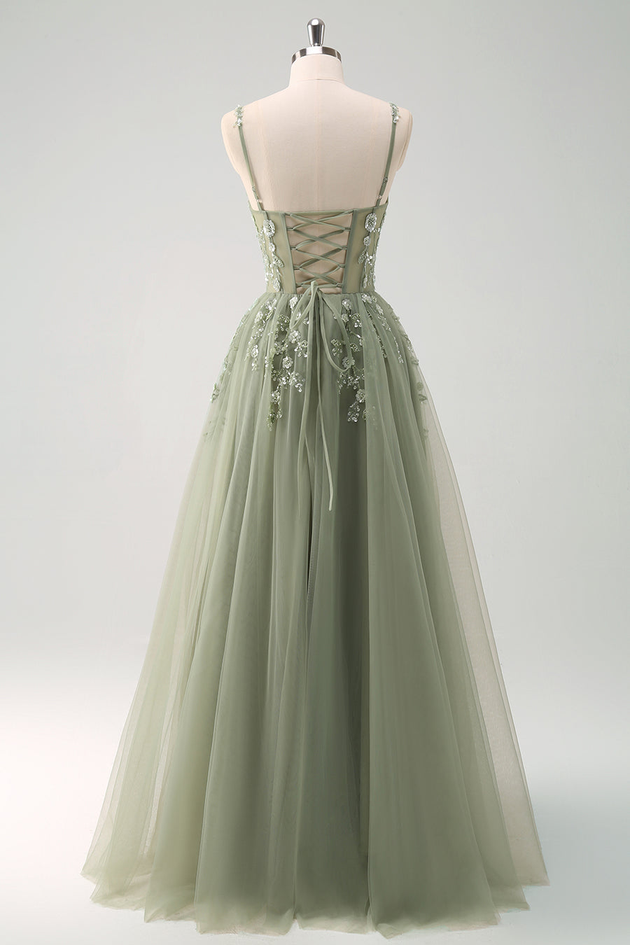 green prom dresses uk Mermaid Spaghetti Straps Green Prom Dress Sequined Backless Long Eveni –  Dreamyannie UK main image 1