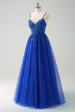 Green Spaghetti Straps Applique A-Line Prom Dress with Sequins
