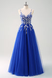 Green Spaghetti Straps Applique A-Line Prom Dress with Sequins