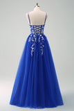 Green Spaghetti Straps Applique A-Line Prom Dress with Sequins