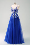 Green Spaghetti Straps Applique A-Line Prom Dress with Sequins