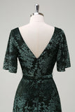 Dark Green V-Neck Burnout Velevt Bridesmaid Dress with Slit