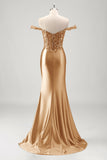 Grey Green Off the Shoulder Sequined Satin Mermaid Prom Dress with Slit