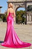 Purple Corset Sequin Sweep Train Mermaid Prom Dress with Slit